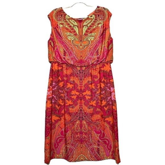 Peter Nygard Women’s Dress Large Multicolored Retro Print Sleeveless Fairy - Picture 2 of 8